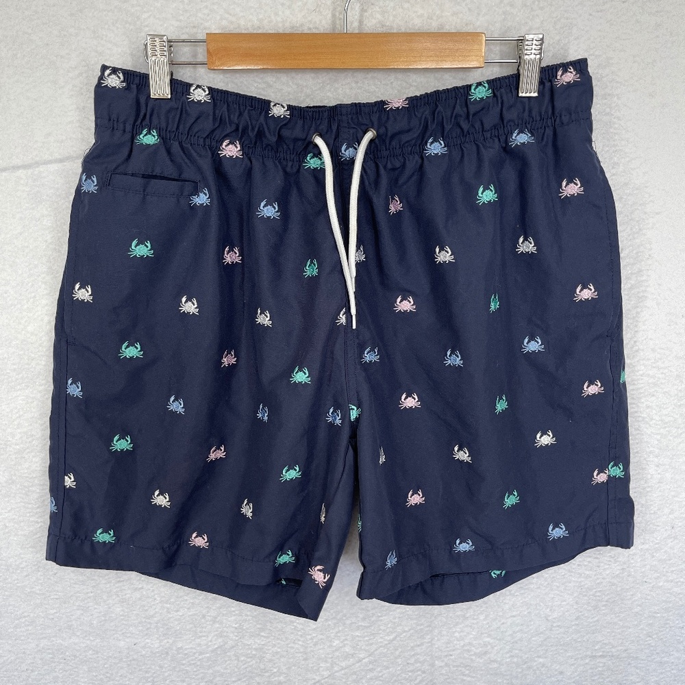 Charleston Threads Mens All Over Embroidered Crabs Swim Trunks Lined Size XL